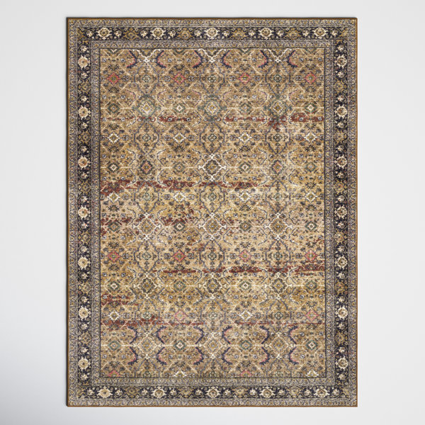 Joss & Main Emmie Machine Woven / Power Loomed Performance Tan/Rust Rug